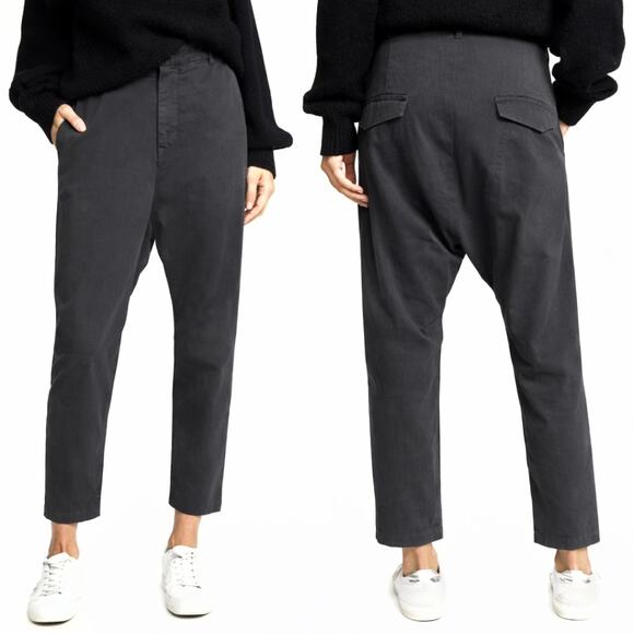 Nili Lotan 4 Drop Crotch $345 Paris Dress Pants Slouchy Cotton Cropped Gray